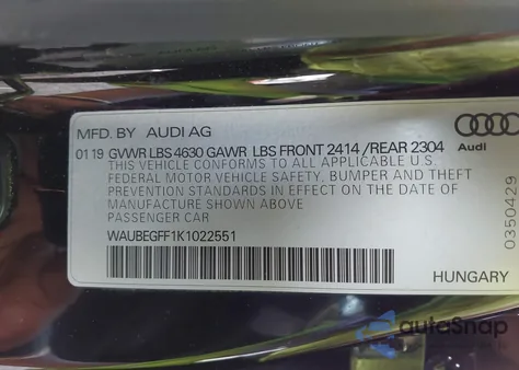 2019 Audi A3 45 Premium из США, поврежденный, VIN WAUBEGFF1K1022551